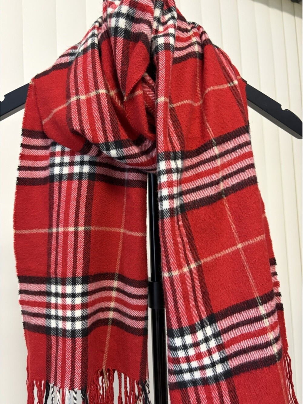 100-% Cashmere Plaid Red Scarf